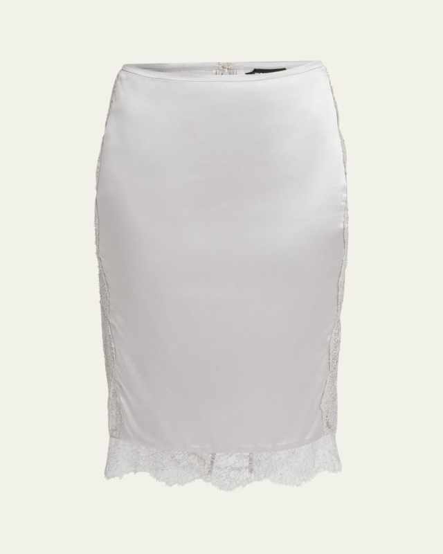 Lace-Inset Stretch Crepe Satin Skirt